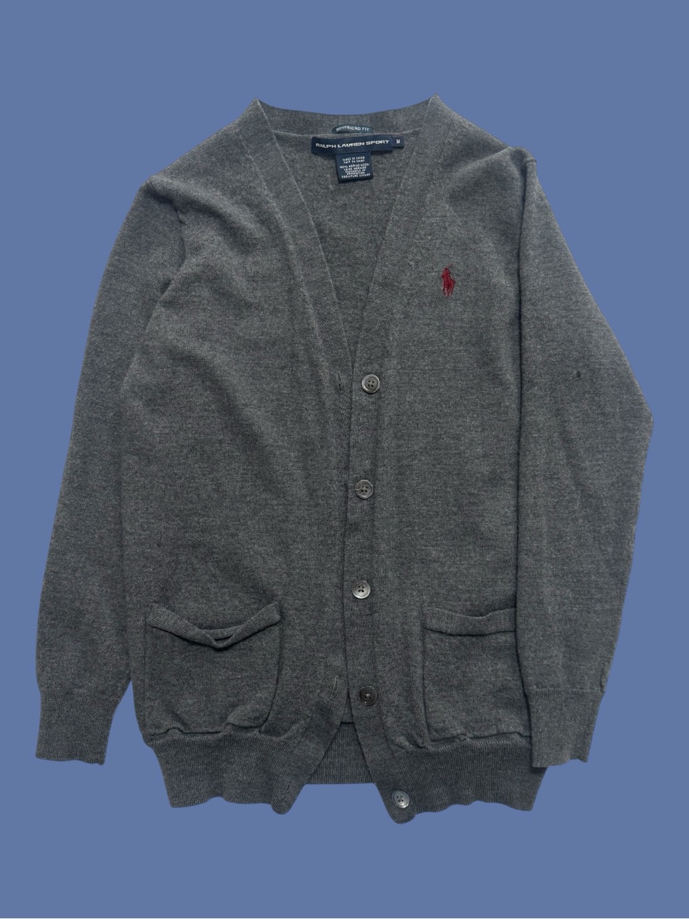 Polo Ralph Lauren Grey Cardigan Maroon Logo